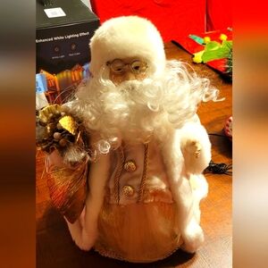 Beautiful Gold & Cream Christmas Santa Claus Tree Topper or Table Top Decor